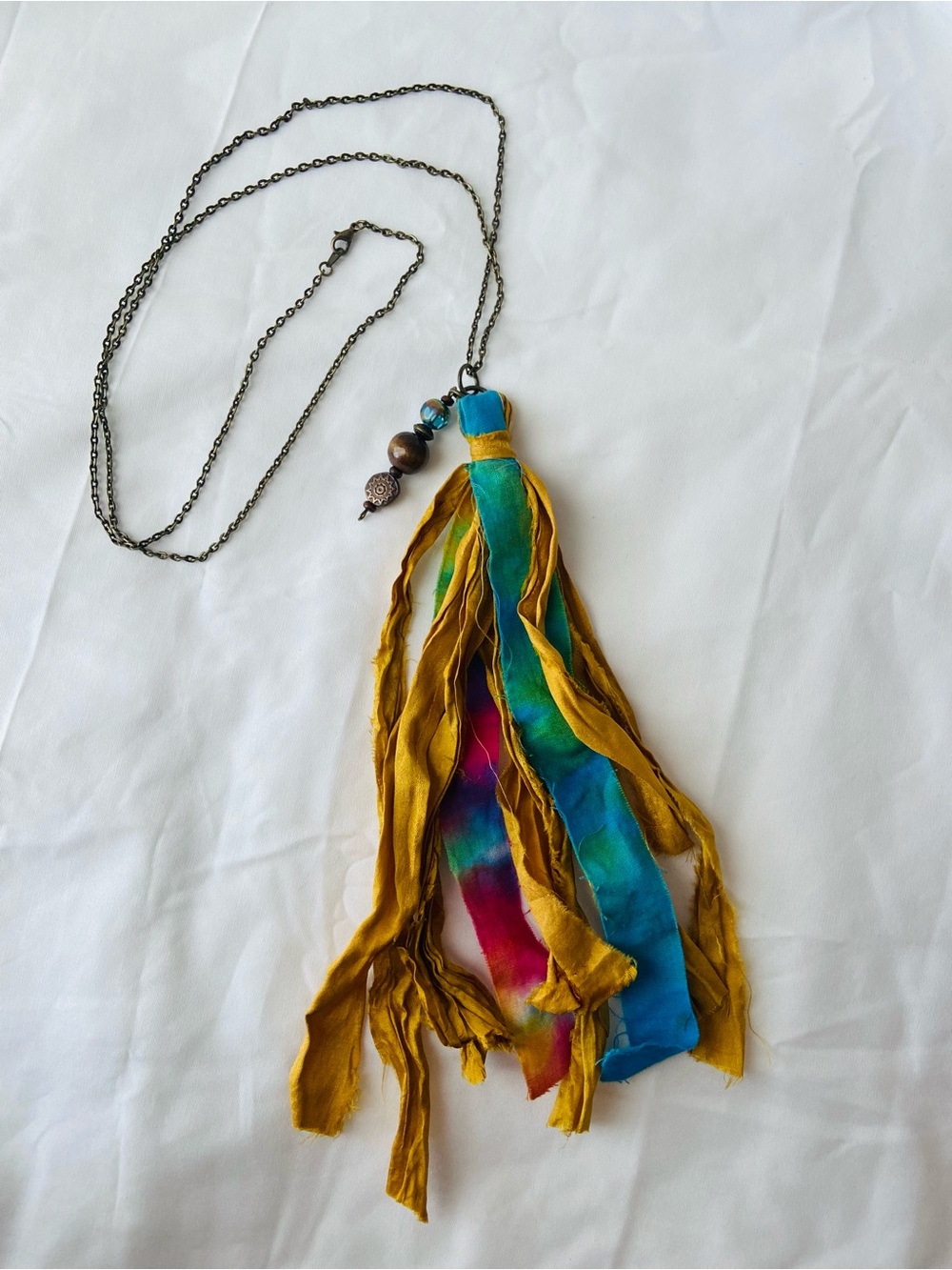 Boho Multicolor Silk Tassel Long Necklace